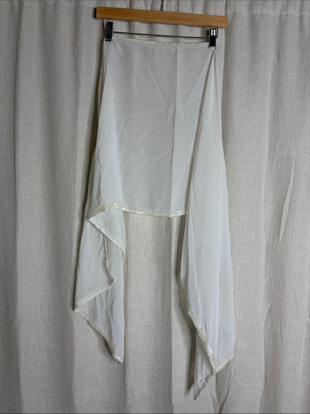 Lightweight Ivory Chiffon Scarf with Metallic Trim
